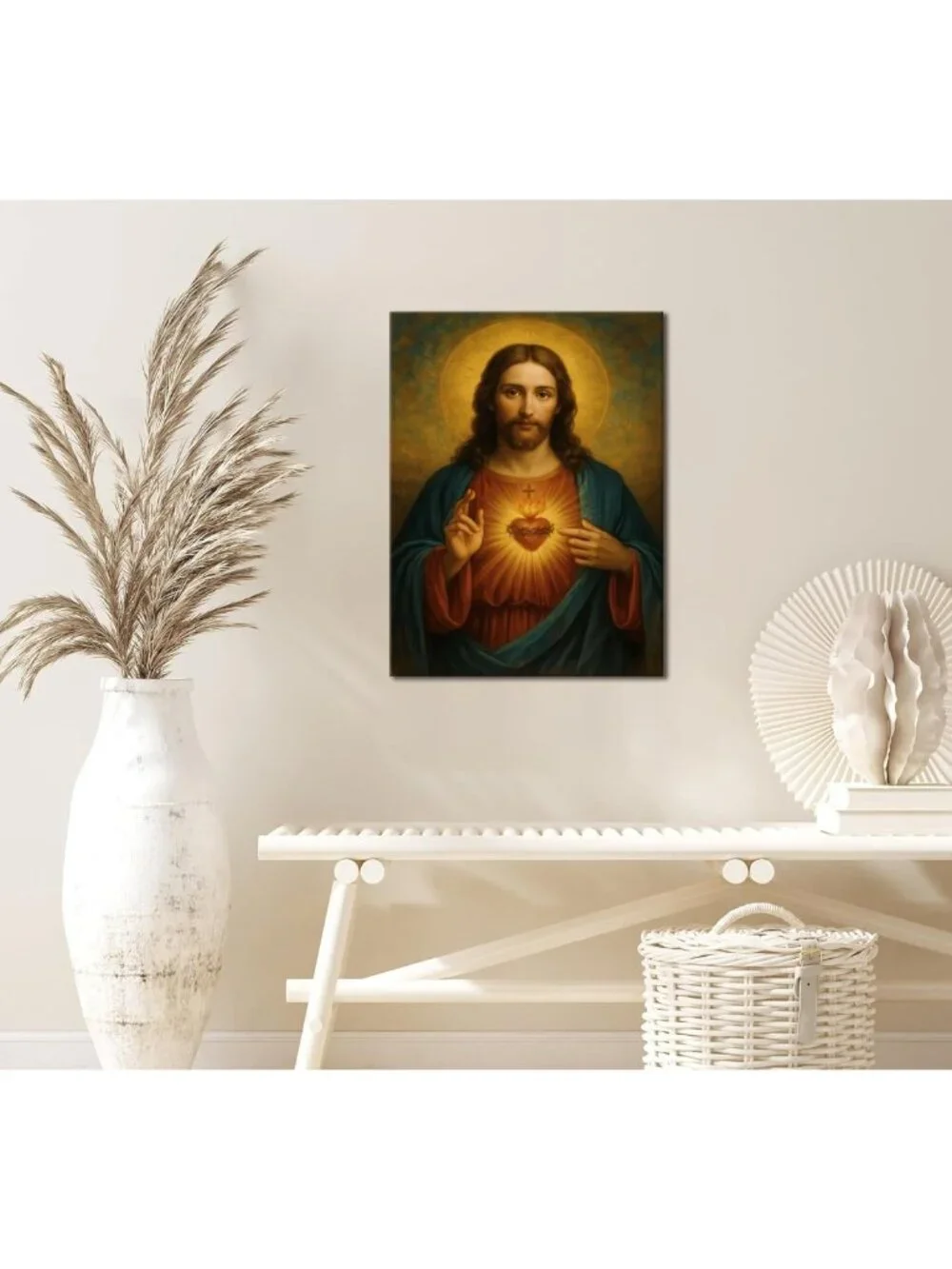 Divine Mercy Canvas Wall Art - Christian Jesus Portrait, Framed 12x16 Inch Decor